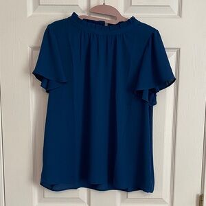 LOFT Navy Ruffle Sleeve Blouse